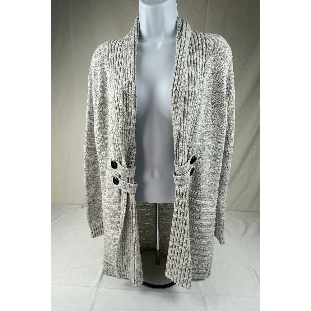 FORTUNE + IVY WOMENS OPEN FRONT CARDIGAN SWEATER GRAY SHAWL COLLAR SIZE S